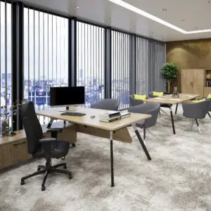 anson radial desk in Barcelona walnut and black leg
