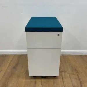 White 2 drawer office pedestal with blue cushion