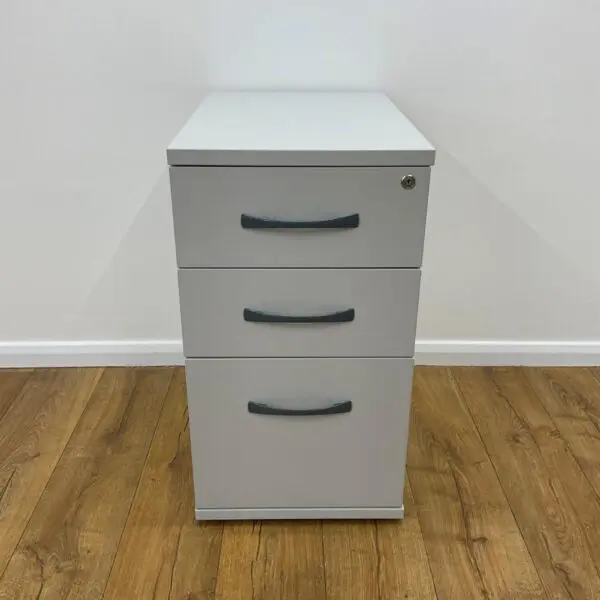 white three drawer desk high office storage pedestal