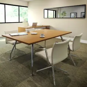 rectangular boardroom and meeting table with tapered chrome legs