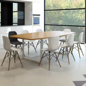 Boat shaped boardroom table with open frame