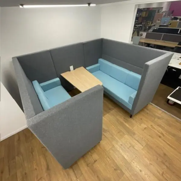Blue and grey booth