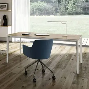 straight desk in office with desk chair