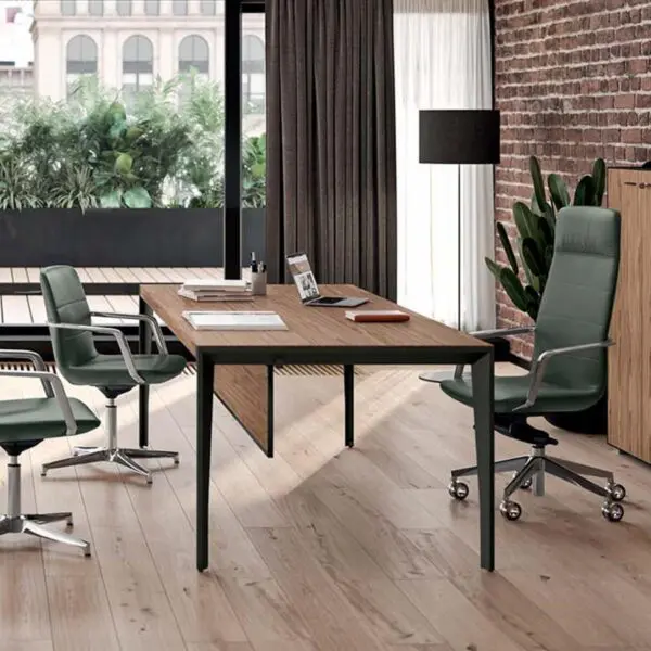 straight desk with walnut veneer finish