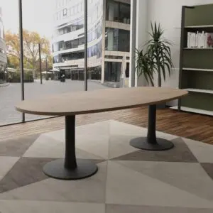 oak boardroom table with grey trumpet base