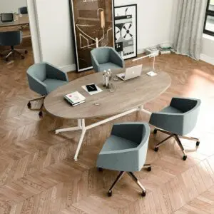 oval shaped boardroom table with v shape legs