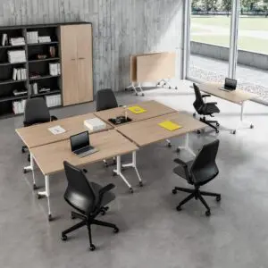 oak fliptop meeting table on castors