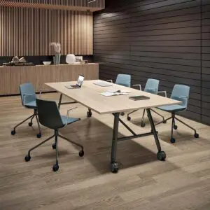 fliptop folding meeting table with A frame legs on castors