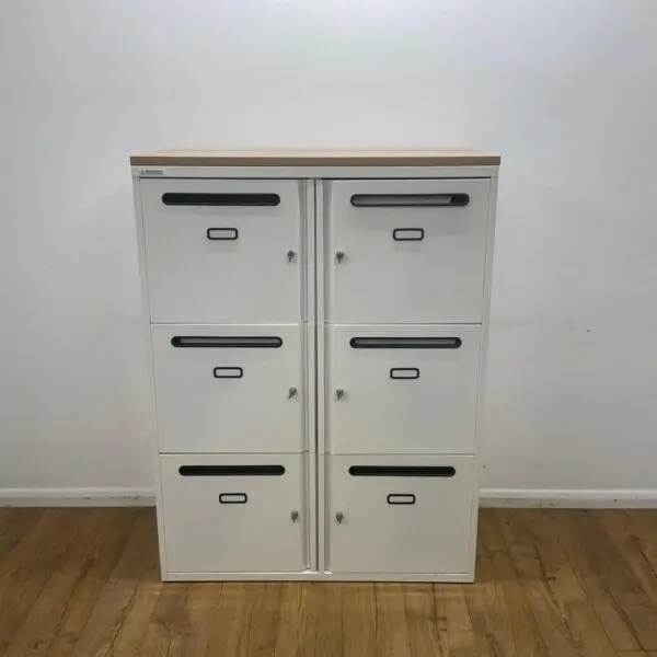 oak and white 6 door locker unit