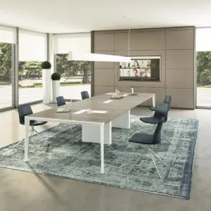 rectangular elm meeting table with white straight leg