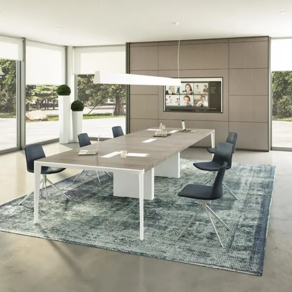 rectangular elm meeting table with white straight leg