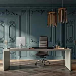 straight desk with panel end and lacquered finish