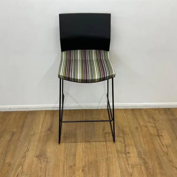 bene striped barstool with multicoloured striped seat and black sled base