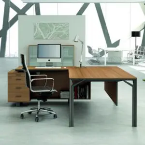 executive radial desk in walnut with combination credenza unit
