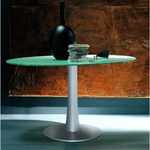 x time work glass round table with silver trumpet base