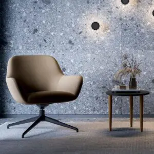 beige reception arm chair with mid back and black powder coated swivel base