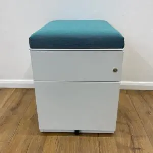 White 2 Drawer Pedestal With Blue Cushion <br> U-PS-M-B-01