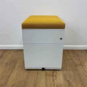 White Two Drawer Pedestal With Yellow Cushion <br> U-PS-M-Y-01