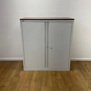 triumph white metal 1100mm high cupboard with walnut mfc top