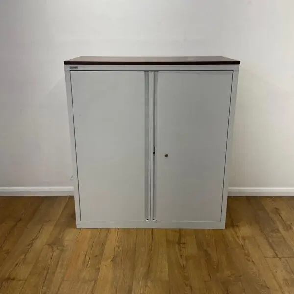 triumph white metal 1100mm high cupboard with walnut mfc top