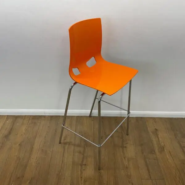 orange polypropylene barstool on chrome 4 leg base