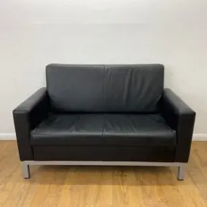 Black Leather Reception Sofa <br> U-RS-BL-32
