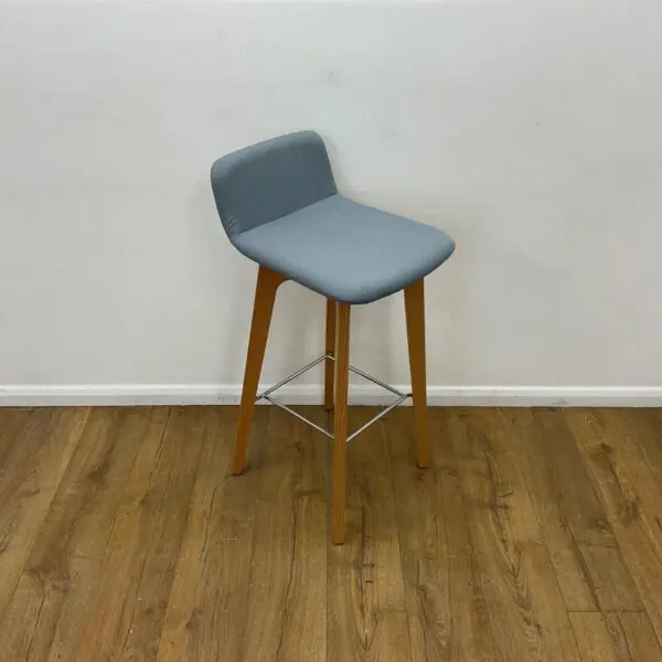 boss light blue barstool with wooden 4 leg base