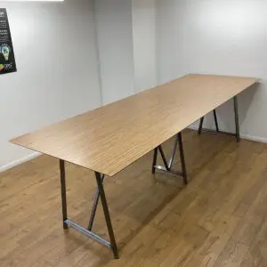 zebrano 3600mm poseur table with black frame and legs