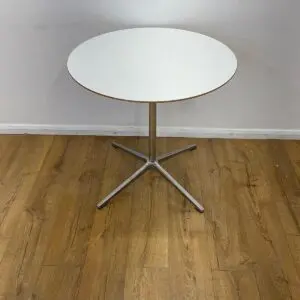 allermuir open white 750mm round table with chrome 4 star base