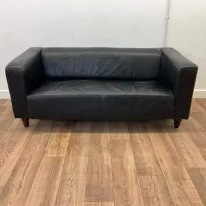 Black Leather Reception Sofa <br> U-RS-BL-37