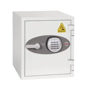 electronically locking high security safe with battery charging