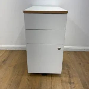 Senator Slimline White 3 Drawer Pedestal Oak Trim <br> U-PS-M-WH-110