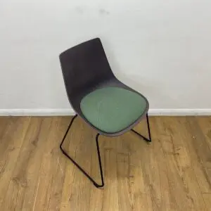 allermuir slate grey canteen chair with green seat pad and black cantilever frame
