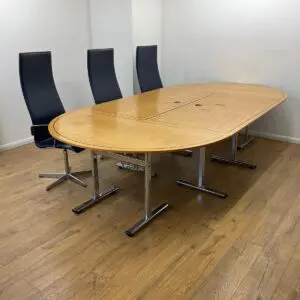 oak 3200mm boardroom table with 4 x folding tables with chrome frame
