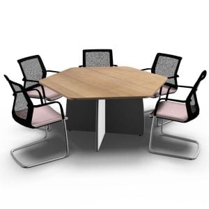 hexagonal meeting room table with panel legs