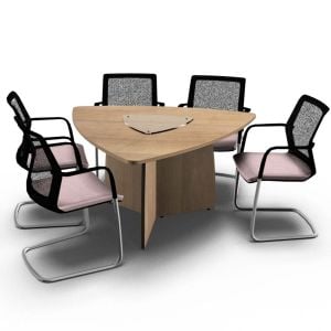 triangular meeting room table with panel legs