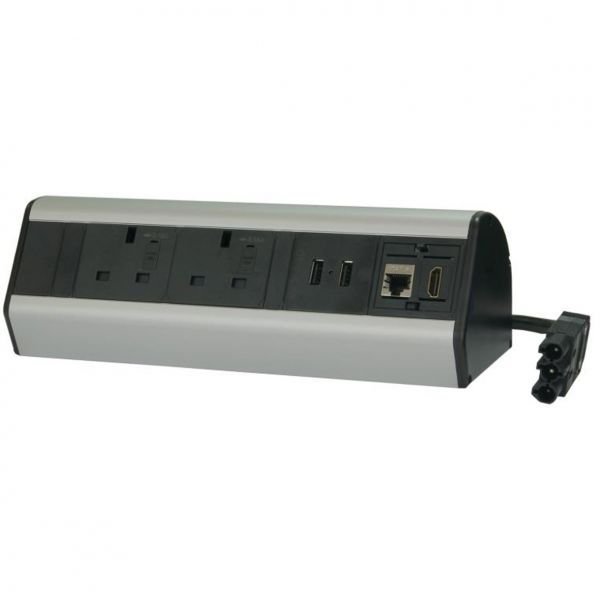 Desk Mounted Black And Grey Power Extension Module