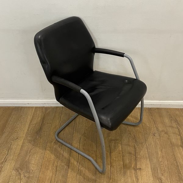 Boss black leather meeting chair chrome cantilever frame