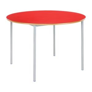 red circular classroom table with welded frame