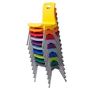 colourful stack of children's classroom chairs