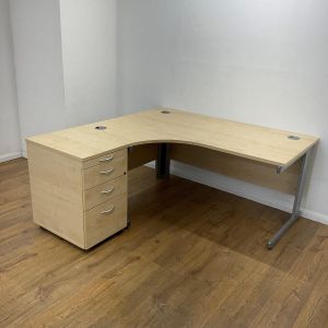 Maple coloured corner desk with drawers