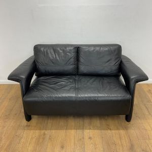 Black two seater leather sofa