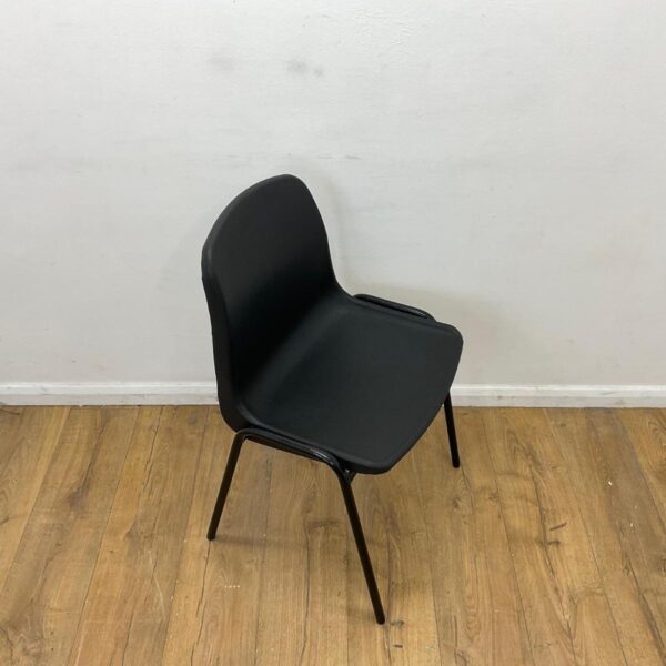 black polypropylene stackable chair with black metal 4 leg base